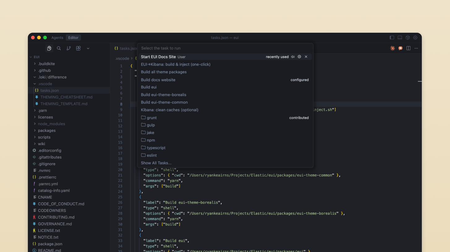 VS Code tasks to streamline testing of design changes.